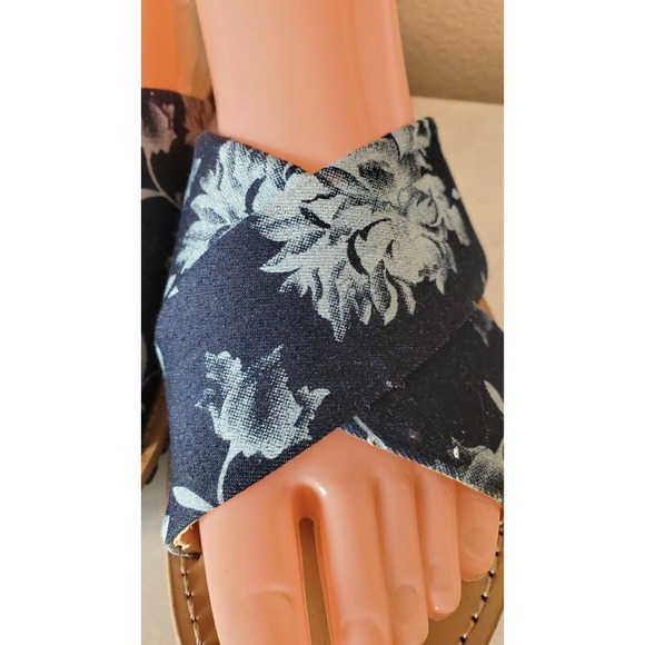 Franco Sarto Blue Denim Floral Criss-Cross Strap Quentin Slide 9 m EUC - Picture 6 of 9